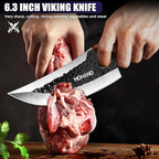 MDHAND Butcher Knife Set, 4PCS Butcher Cleaver Knife Set for Meat Cutting, Hand Forged Viking Knives Sets with Meat Cleaver, Heavy-Duty Kitchen Knives Sets for Bone BBQ Vegetable, Knives Gift for Men