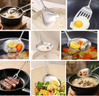 304 18/10 Stainless Steel Kitchen Utensils Set 9 Pcs Long Cooking Utensil, Spatula, Soup spoon, Leaking shovel, Ladle, Tunner, Pasta Server, Meat Fork Kitchen Tools Set (9 Pieces Set)