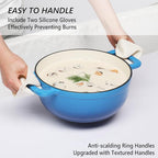 VINGLI 6QT Enameled Cast Iron Round Dutch Oven Pot with Lid, NonStick Casserole Pot with Dual Handles & Silicone GlovesRed, Oven Safe up to 500°F or on Stovetop, Dutch Oven for Bread Baking, Blue