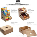 MobileVision Bamboo Storage Box Multi-Purpose Organizer for Kitchen Supplies Holder, Fruit Bin, Cabinets, Pantry with built in handles, stackable, 12” x 9” x 6” With White Clip Included