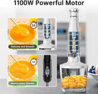 Immersion Blender Handheld Corded Hand Blenders Set 1100W, Trigger Variable Speed 5 in 1 Stick Emulsifier with Chopper, Whisk and Frother for Soup, Baby Food and Smoothies, White，Case