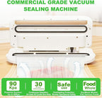 Vacuum Sealer - 90kPa Suction, 180W Motor, 30-Cycle Continuous Use, One-Touch Automatic - Dry/Wet Modes, Air-Tight Seal with Container Tube for Kitchen Use, Food Storage.