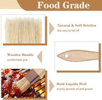 4 Pcs Natural Bristle Pastry Brush, Beech Wooden Handle Basting and BBQ Brushes for Cooking, Butter, Oil, Marinade, Grilling & Baking, Kitchen Food Brush (1.5 inch & 2 inch)