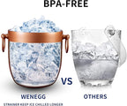 Ice Bucket with Lid, Scoop, Tongs and Strainer - Well Made Insulated Stainless Steel Keep Ice Frozen Longer - Ideal for Cocktail Bar, Parties, Chilling Wine, Champagne - 3 Liter (Copper)