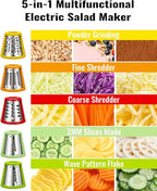 Electric Cheese Grater Salad Shooter,5-In-1 Electric Slicer For Home Kitchen,One-Touch Easy Control,With Safety Push Bar Cheese Grater Electric For Zucchini,Cheese,Vegetables And Smoothie