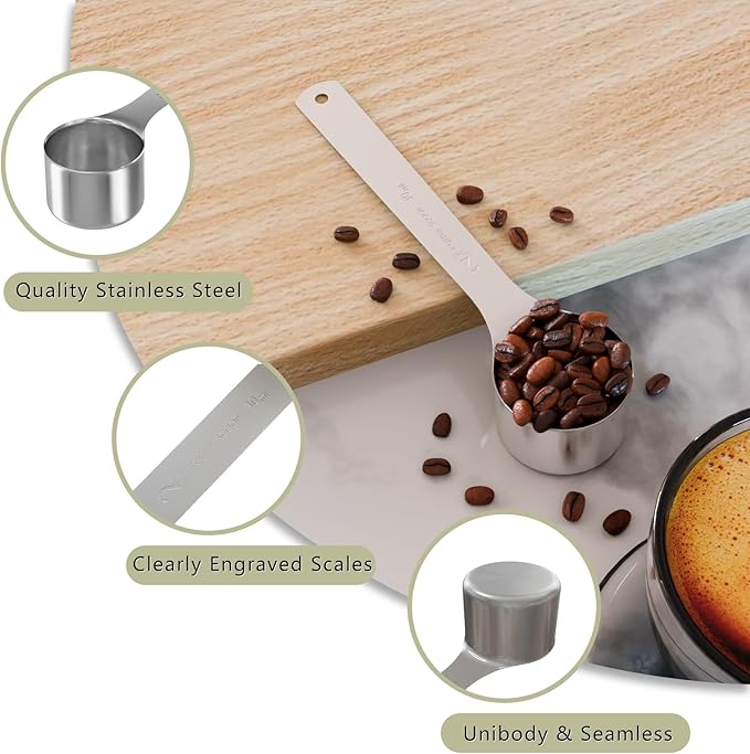 1PCS 2 Tablespoon(2tbsp, 30ml, 1/8cup) Coffee Scoop, Long Handle Measuring Spoon, Stainless Steel Scooper
