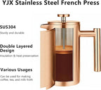 YJX 34oz Coffee Maker, Stainless Steel French Press, 1 Liter Camping Coffee Pot, Tea Maker, 34 Ounce Travel Coffee Presses, Heat Resistant Double Insulated (Black)