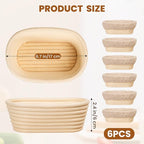 6 Inch Oval Banneton Bread Proofing Basket Set of 6, Kikcoin Mini Sourdough Bread Baking Supplies, Small Banneton Basket Proofing Baskets for Sourdough Bread Baking