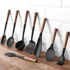 Silicone Long Head Cooking & Serving Spoon with Wooden Handles: Multi-Functional Design, Silicone Rounded Spatula for Mixing, Scoop, and Scrape, Great for Stir Frying