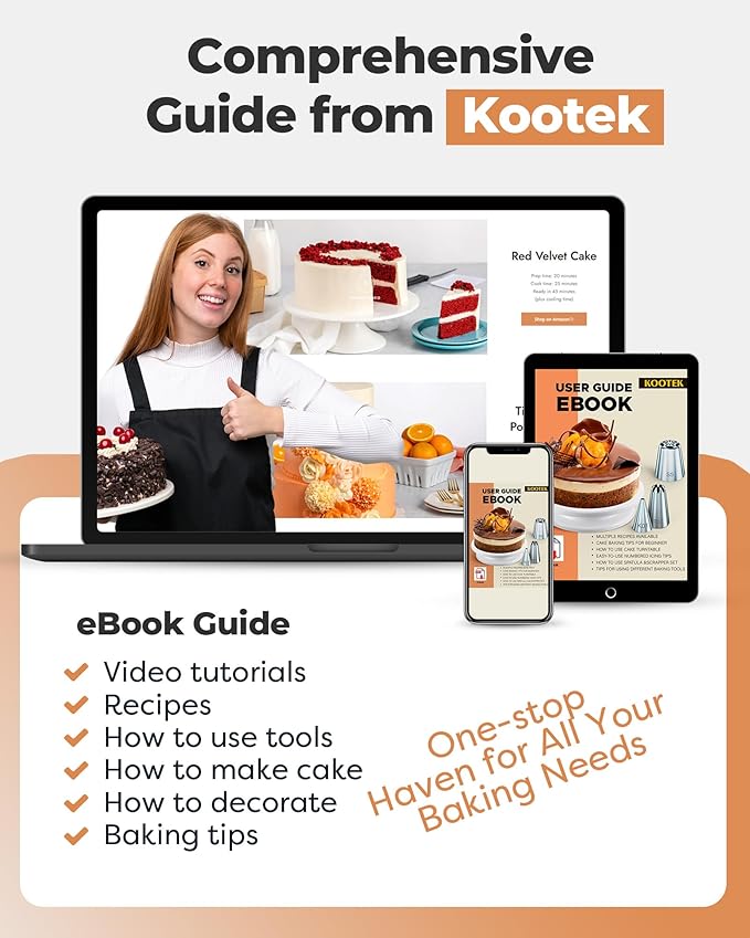Kootek 253 Pcs Cake Decorating Kit, 12" Aluminum Alloy Cake Turntable, 48 Numbered Icing Tips, 3 Russian Piping Nozzles, Offset and Straight Spatulas, Cake Leveler, Pastry Bags Baking Supplies