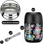 17 oz Insulated Lunch Containers Hot Food Jar, Wide Mouth Lunch Thermo for Kids Adults, Vacuum Stainless Steel Lunch Box With Handle Folding Spoon for School, Office Black - Car