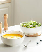 Salad Bowls, 120 OZ(10") Large Serving Bowls Set of 2, Ceramic White Serving Bowls for Salad, Soup, Pasta and Dinner, Large Porcelain Bowl Set for Entertaining with Black on the Rim