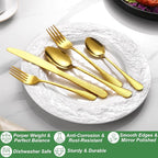 40 Pcs Gold Silverware Set for 8 with Hammered Design, Food Grade Stainless Steel Flatware Set, Eating Utensils Sets Include Fork/Knife/Spoon, Cutlery Set, Dishwasher Safe