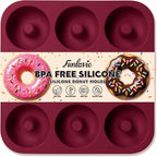 Large Silicone Donut Pan for Baking, 9 Cavity Non-Stick Food Grade Silicone Donut Molds, Doughnut Pan and Bagel Pans for Baking & Kitchen, BPA Free 11.2 x 11.1 Inches, Dishwasher Safe - Claret Red
