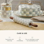 MACKENZIE-CHILDS Rolling Pin, Decorative Roller Pin for Baking, Cute Baking Supplies, Gray-and-White Sterling Check