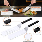 Griddle Accessries Kit, 12Pcs Stainless Steel Metal Spatula Set, Grill BBQ Spatula Utensils Set with Storage Bag, Professional Grill Spatula Set for Men Women Outdoor BBQ & Camping