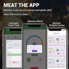 Wireless Meat Thermometer Digital, Long Range Bluetooth 5.2 with App Control, Compatible with iOS & Android, IP68 Waterproof, Fast Charging & Magnetic Smart Food Thermometer for Oven Grill BBQ Smoker