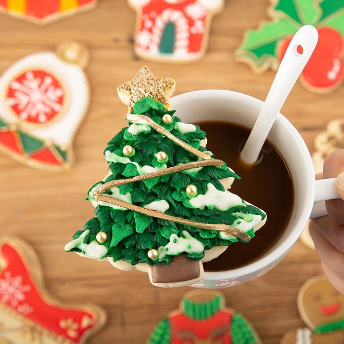 Flycalf Christmas Cookie Cutters Xmas Tree Shapes with Plunger Stamps Holiday PLA Baking Accessories Cutter Molds Gifts Decorative Party 3.5" Kitchen Cake Supplies