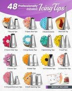 RFAQK 74 PCs Icing Piping Bags and Tips Set, Cake Decorating Kit with 48-Numbered Piping Tips, 20+1 Pastry Bags for Cookie Cupcake Cake Decoration, with Booklet and E-book (Purple)