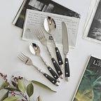 Silverware Set For 8 with Two Rivets, Vintage 40-Piece Everyday Flatware Set with Black Bakelite Handle, Stainless Steel Cutlery Set, Dishwasher Safe, Knives Spoons and Forks Set