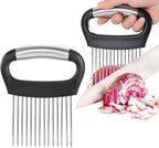 JAYVAR Large Onion Holder for Slicing, Large Onion Cutter Vegetable Chopper, Stainless Steel Tomato Slicer for Potato Lemon, Practical Meat Tenderizer Tool, Kitchen Food Slicer Guide for Neat Slicing