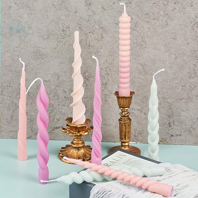 8 Pack Spiral Candle Mold Pillar Candle Cylinder Molds - 8 Style - Resin Casting Silicone Molds for Home Decor & Candle Making Wave Spiral Mold