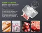 Bonsenkitchen Vacuum Sealer Machine, Stainless Steel Food Sealer Vacuum Sealers with 30 Bags & 1 Roll, 5 Food Vacuum Modes, Built-in Cutter & Bag Storage (White Silver)