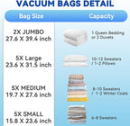 30 Pack Vacuum Storage Bags with Electric Pump, Space Saver Vacuum Storage Bags (5 Jumbo/5 Large/5 Medium/5 Small+10 Roll Up) for Clothes, Travel, Comforters, Blankets, Bedding