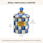 MACKENZIE-CHILDS Small Enamel Canister, Kitchen Storage Container for Flour and Sugar, 1.13 Liters, Blue-and-White Royal Check