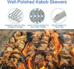 Shish Kabob Skewers, Kebab Skewers 17.7" Stainless Steel Reusable Flat BBQ Sticks for Meat Chicken Shrimp and Vegetable(10-Pack)