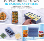 1/2 Cup Silicone Freezer Tray With Lid - Silicone Freezer Molds 2-Pack For meal prep & freezing of various sauces and other dishes, makes 16 perfect 1/2 cup portions cubes (Blue 2 Pack)