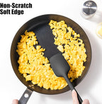 4-Piece Silicone Spatula Scrapers: Doosu 600°F Heat Resistant Food Grade Kitchen BPA Free Rubber Baking Cooking Tool Nonstick Utensil Set for Mixing, Scraping, Folding, Stirring, Serving (Black)