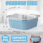 Aoriher 150 Pieces 10 oz Mini Cake Pans with Lids Aluminum Foil Baking Cups Square Disposable 4" x 4" Large Cupcake Cups Baking Tins for Kitchen Brownie Pudding Desserts Holders(Sky Blue)