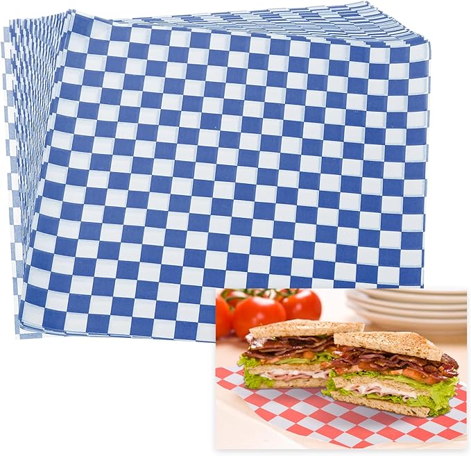 PATIKIL 8.7" x 8.7" Waxed Paper Sheets, 100Pcs Square Pattern Oil-absorbing Dry Food Wrapping Paper for Bakery Coffee Shop Home Baking Kitchen DIY, Blue
