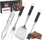 Grill Accessories Heavy Duty BBQ Set Gifts for Men/Women - Premium Stainless Steel Spatula, Fork, Brush & Tongs, Barbecue Utensils Tool Kit Gift for Grilling Lover Outdoor