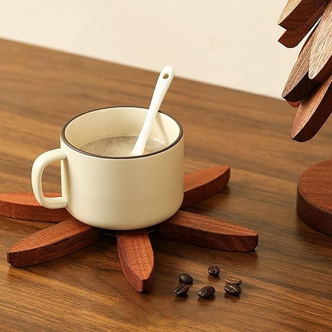 Natural Wood Tree Trivet Set, 𝐍atural Tree Trivet Set - 4 Wooden Trivets,4 Wooden 𝐓rivets & 1 Stand Like a Christmas Trees,for Hot Dish,Pot,Bowl,Teapot,Hot Pot Sets (Walnut Finish 3 Trivets,3set)