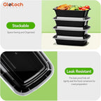100-Piece (50-Pack) 24 OZ Meal Prep Containers Reusable with Lids, Sturdy Leakproof & Food Safe, Microwave, Freezer, Dishwasher Safe To Go Food Containers, Plastic Take Out Containers, Black