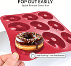 Large Silicone Donut Pan for Baking, 9 Cavity Non-Stick Food Grade Silicone Donut Molds, Doughnut Pan and Bagel Pans for Baking & Kitchen, BPA Free 11.2 x 11.1 Inches, Dishwasher Safe - Bright Red