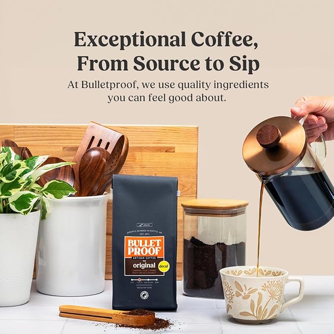 Bulletproof Original Medium Roast Ground Decaf Coffee, 12 Ounces, 100% Arabica Coffee, Clean Coffee Tested for Toxins, Packaging May Vary (Pack of 2)