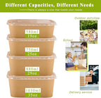 MINCOCO 50 Count Disposable Paper Bowls with Lids Meal Prep Containers 【Includes 50 Wooden Forks + 100 Labels】 Salad Food Containers Freezer & Microwave Safe Leakproof Soup Bowls (25 Ounce, 50-Count)