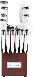 Cuisinart 15-Piece Knife Set with Block, High Carbon Stainless Steel, Forged Triple Rivet, White/Cherry C77WTR-15PCW