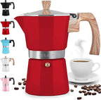 Zulay Kitchen Stovetop Espresso Maker - Moka Pot 6 Espresso Cups - Percolator Coffee Maker for Classic Cuban & Italian Style Espresso - Portable Coffee Maker for Camping & Travel - (Red)