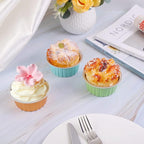EUSOAR Cupcake Liners for Baking, 50pcs 5oz Muffin Liners, Disposable Foil Ramekins, Dessert Containers, Aluminum Foil Baking Cupcake Cups Holders Pans with Lids 5 Colors Mixed
