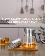 ZENS Design Glass Teapot with Infuser with 2 Cups, 23oz Small Loose Leaf Steeper Pot with Stainless Steel Spout for Hot Tea Diffusers, Oval Handle Clear Tea Infusers Pot for Tea Lovers Gifts