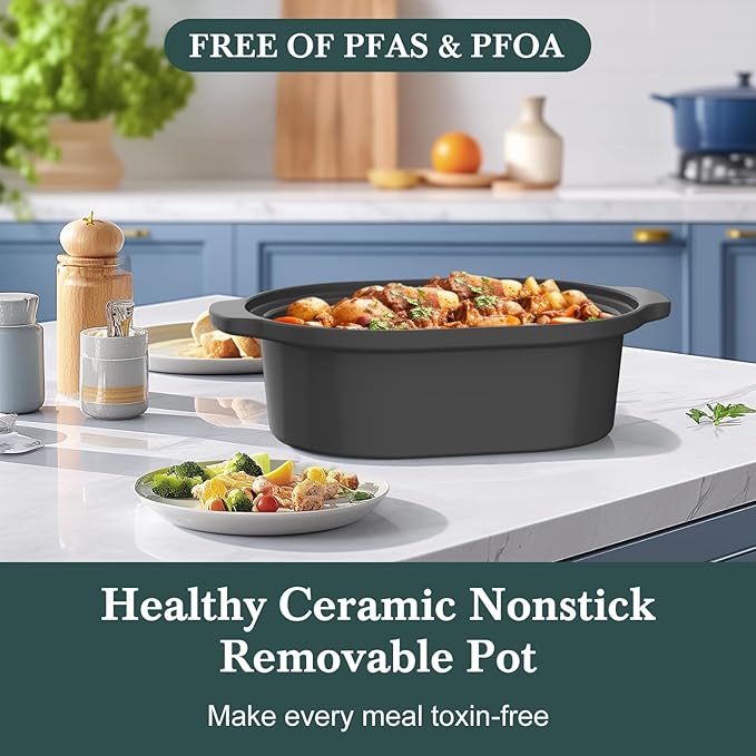 MAGNIFIQUE 6 Quart Programmable Slow Cooker Removable Healthy Nonstick Pot - Small Kitchen Appliance for Family Dinners - Serves 6+ People - Heat Settings: Keep Warm Brown Sugar