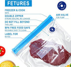Reusable Sous Vide Bags 58Pcs BPA-Free, 1.4L Vacuum Sealer Bags for Cooking & Microwave, 50 Zipper Bags, 3 Seal Clips ＆ 5 Cooking Clips, Heat-Resistant & Leakproof (8.5x8.5in)
