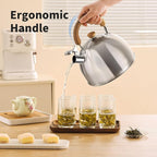 18/8 Stainless Steel Tea Kettle for Stovetop (5L / 5.29 Quart, Whistling Tea Pot, Wood Handle)-Silver