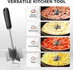 Stainless Steel Meat Chopper & Masher, Coinicxcel 10 Inch Heat Resistant Ground Beef Chopper Tool with 6 Curve Blades & Egonomic Non-Slip Handle, Heavy-Duty Hamburger Smasher Tool Dishwasher Safe