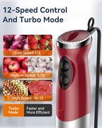 Immersion Blender Handheld 1000W 5 in 1 Corded Stick Hand Blender Kitchen with 12 Speed, BPA-Free, Mixing Beaker, Chopper, Whisk, Milk Frother, Perfect Emulsifier for Soup, Baby Food, Sauce, Puree