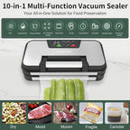 95kPa Vacuum Sealer Machine, Powerful Double Pump 10-in-1 Food Sealing System with Double Heat Seal, Built-in Cutter & Bag Storage, Easy-Lock Handle, Hose, 2 Bag Rolls, Durable Stainless Steel Design